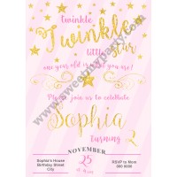 Twinkle Twinkle Little Star Birthday Invitation pink,(005)
